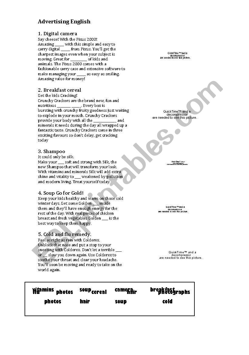 Advertisement Gap fill worksheet