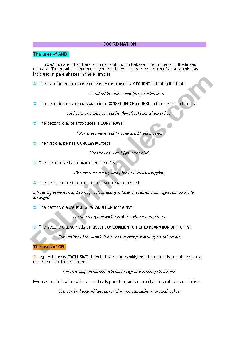 Coordination worksheet