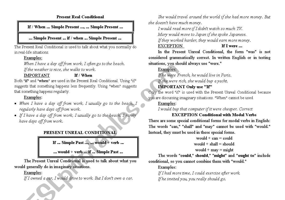 Real and Unreal Conditionals worksheet