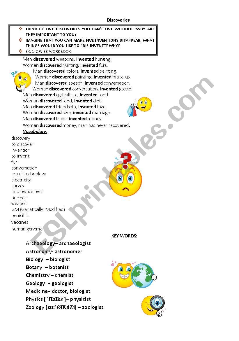 Discoveries worksheet