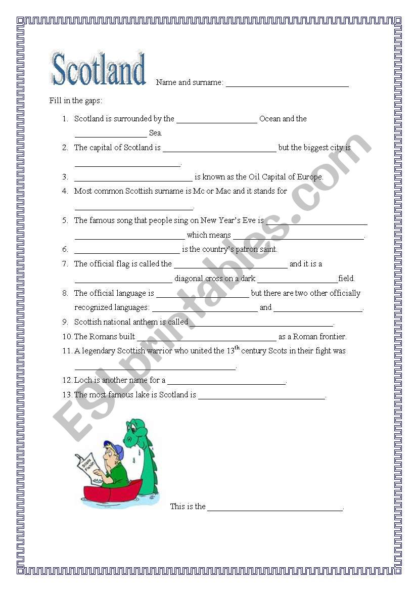 Scotland worksheet