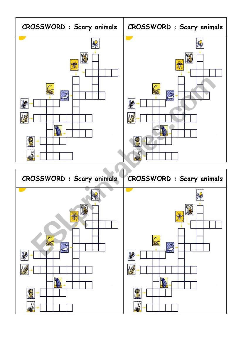 Scary naimals crosswords worksheet