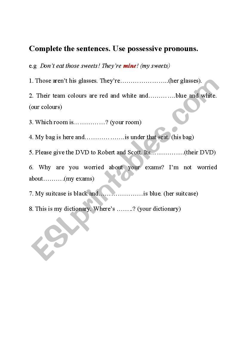 POPPESSIVE PRONOUNS worksheet