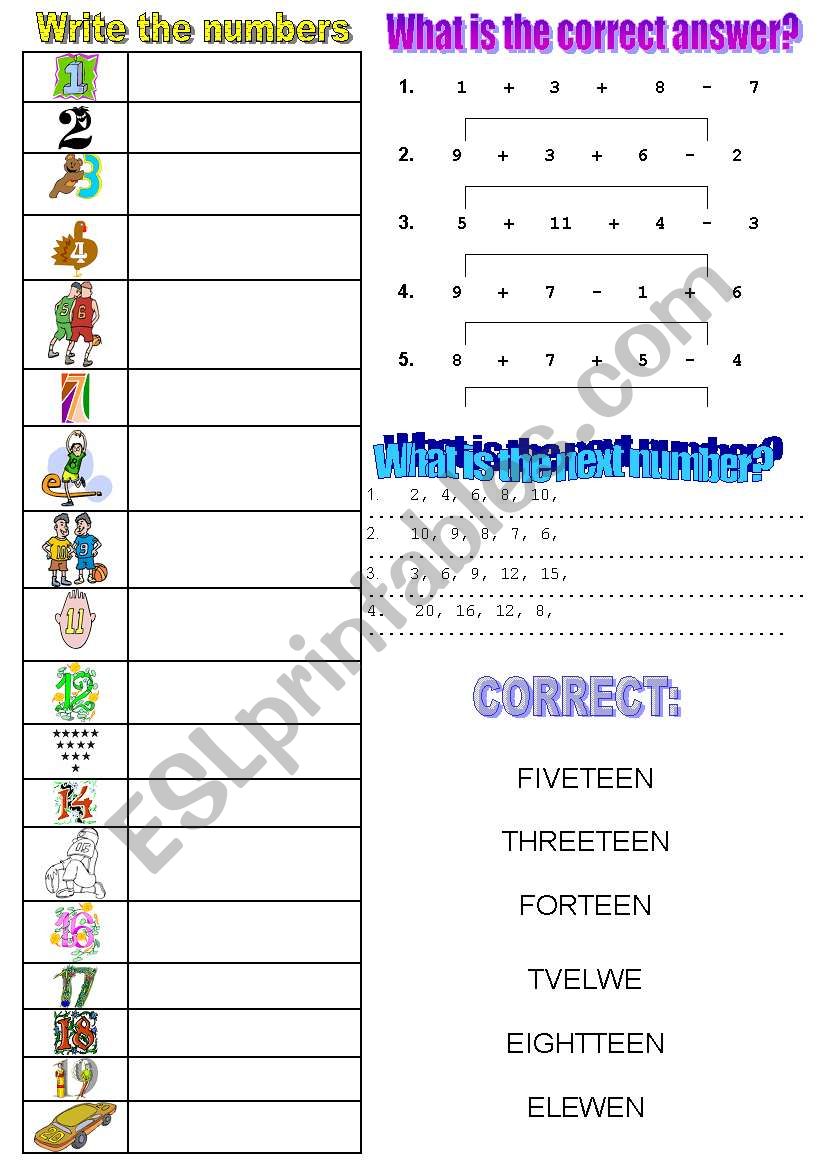 numbers worksheet