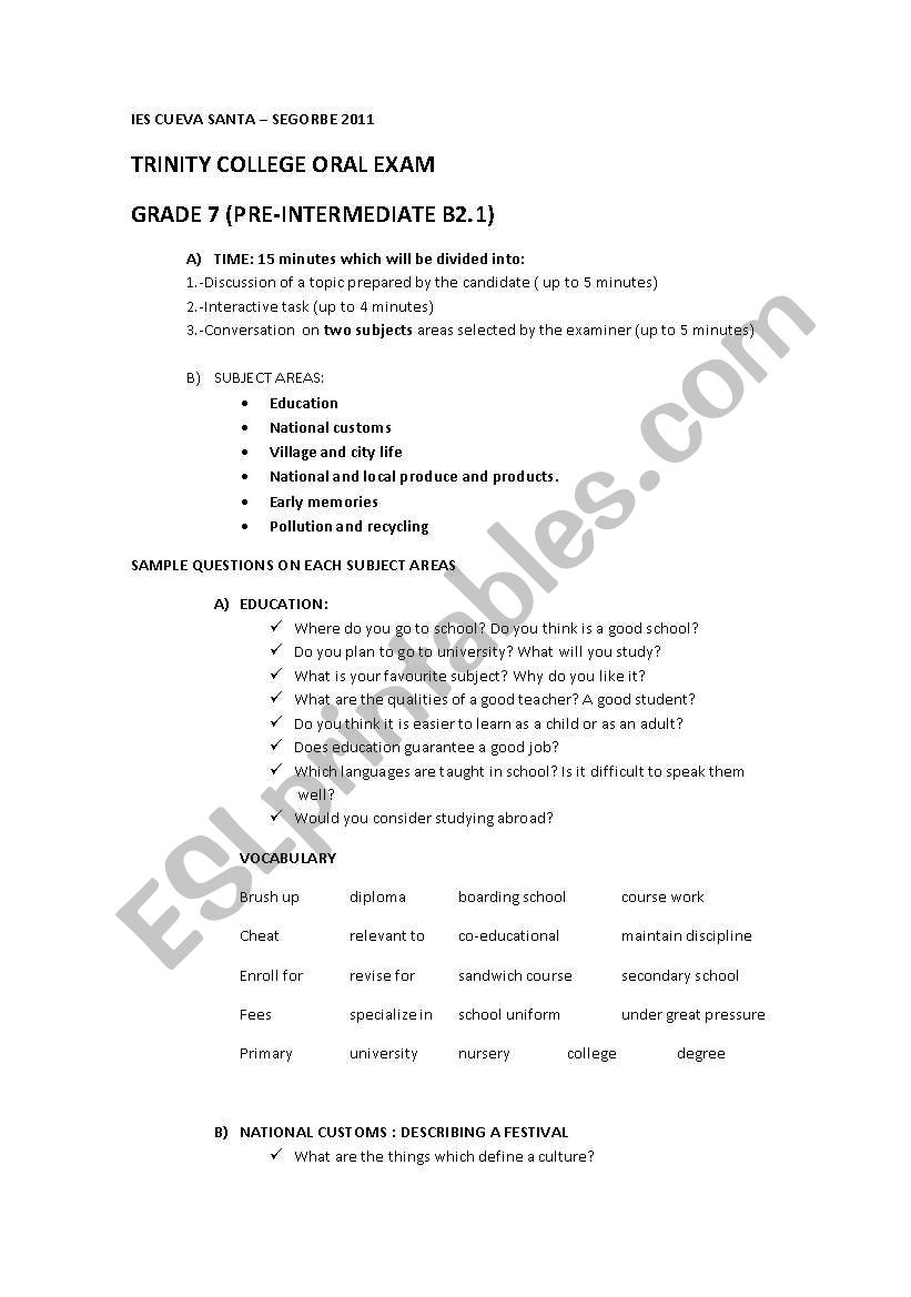 grade 7 GESE trinity oral exam preparation