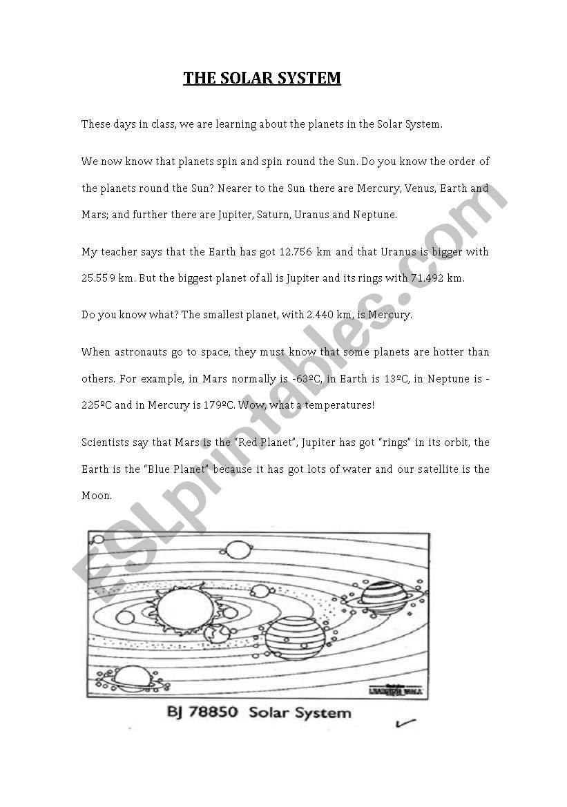 The Solar System worksheet