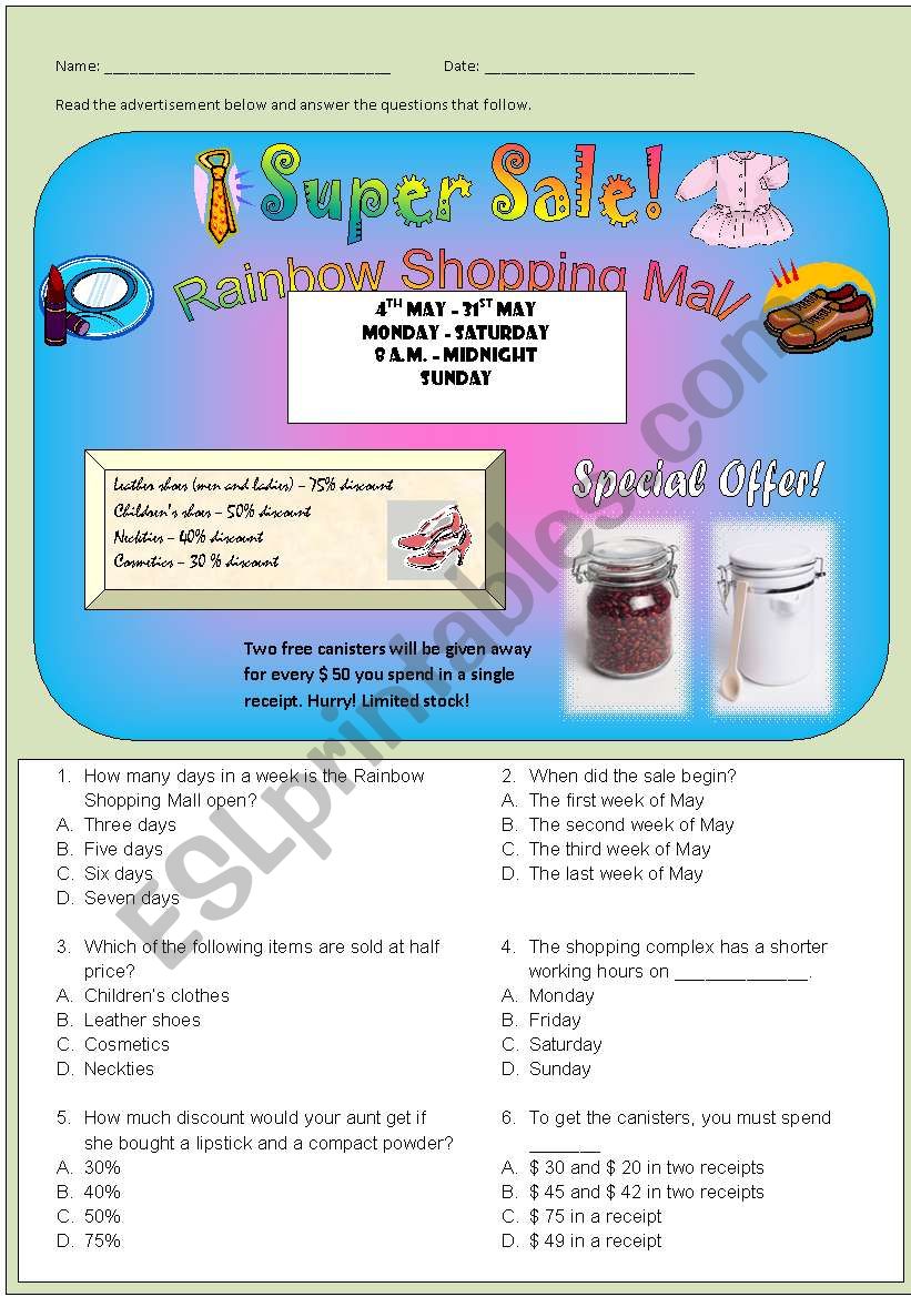 Super Sale worksheet