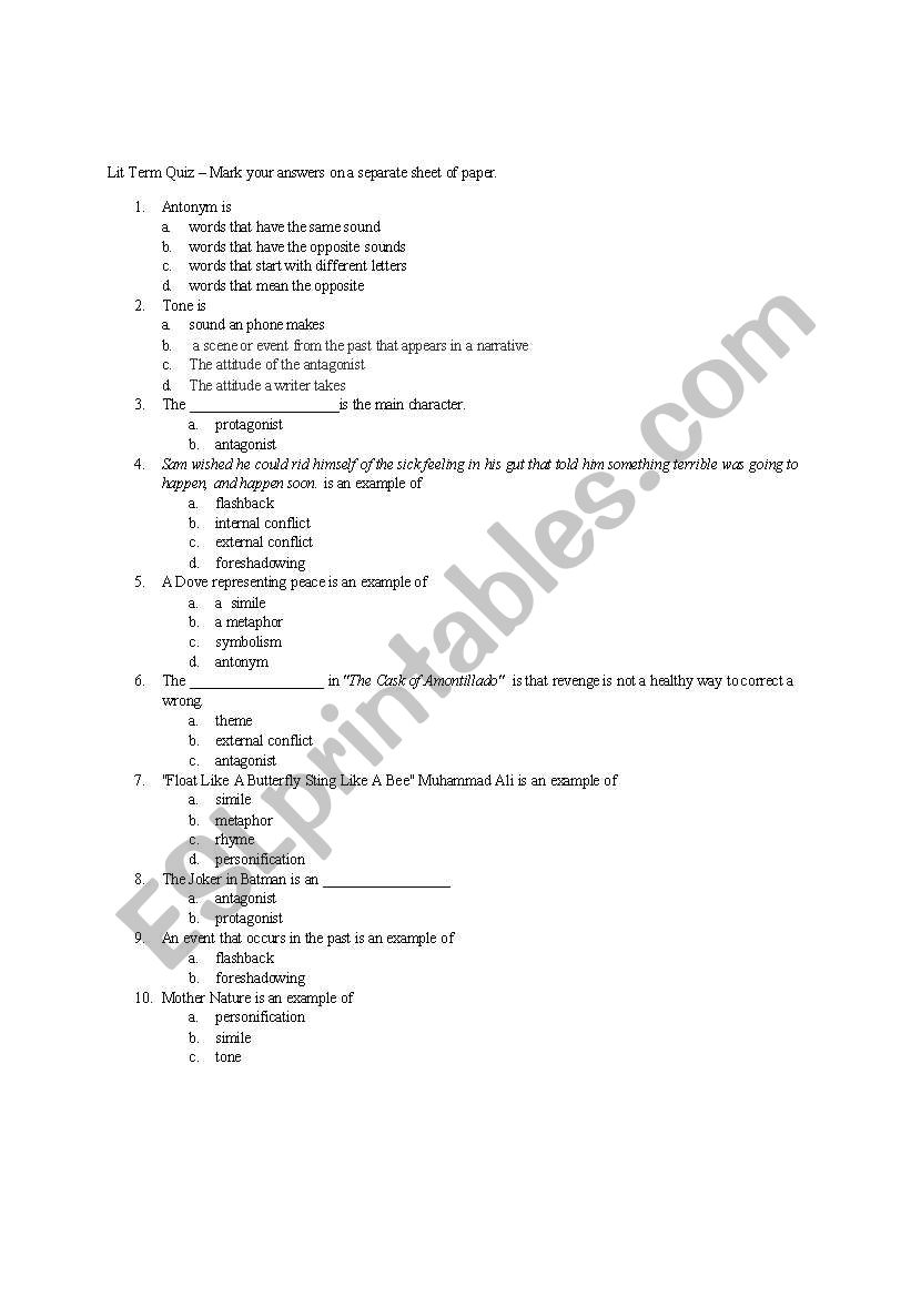 Quiz worksheet