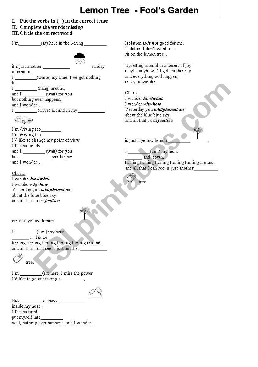 Lemon Tree- Fools Garden worksheet