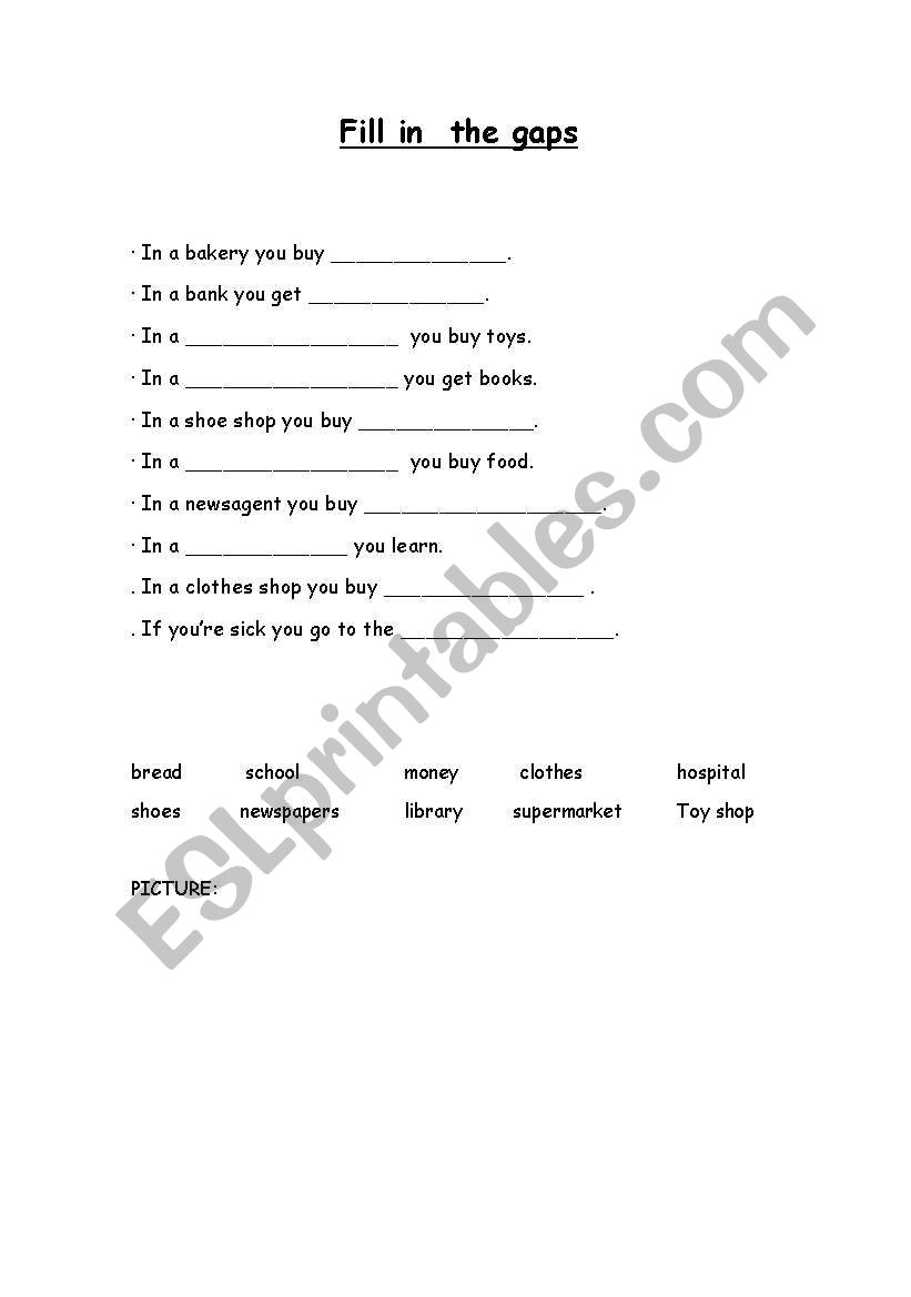 Shops  worksheet