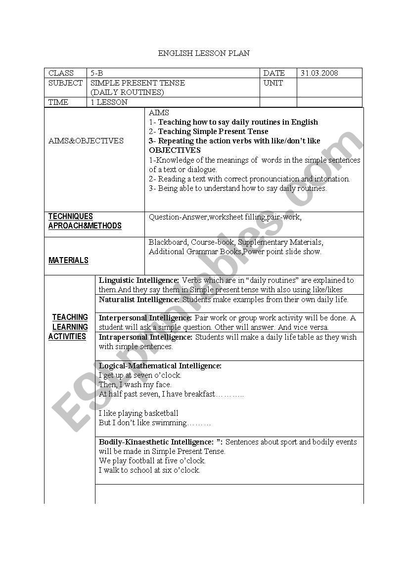 Present Simple tense worksheet