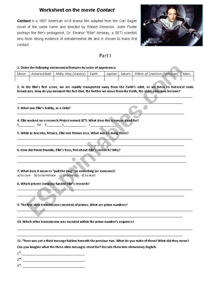 Worksheet on the movie Contact
