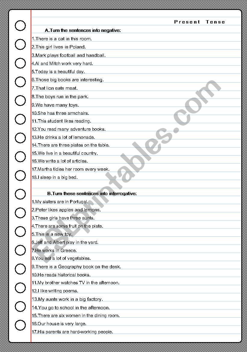 Present Tense  worksheet