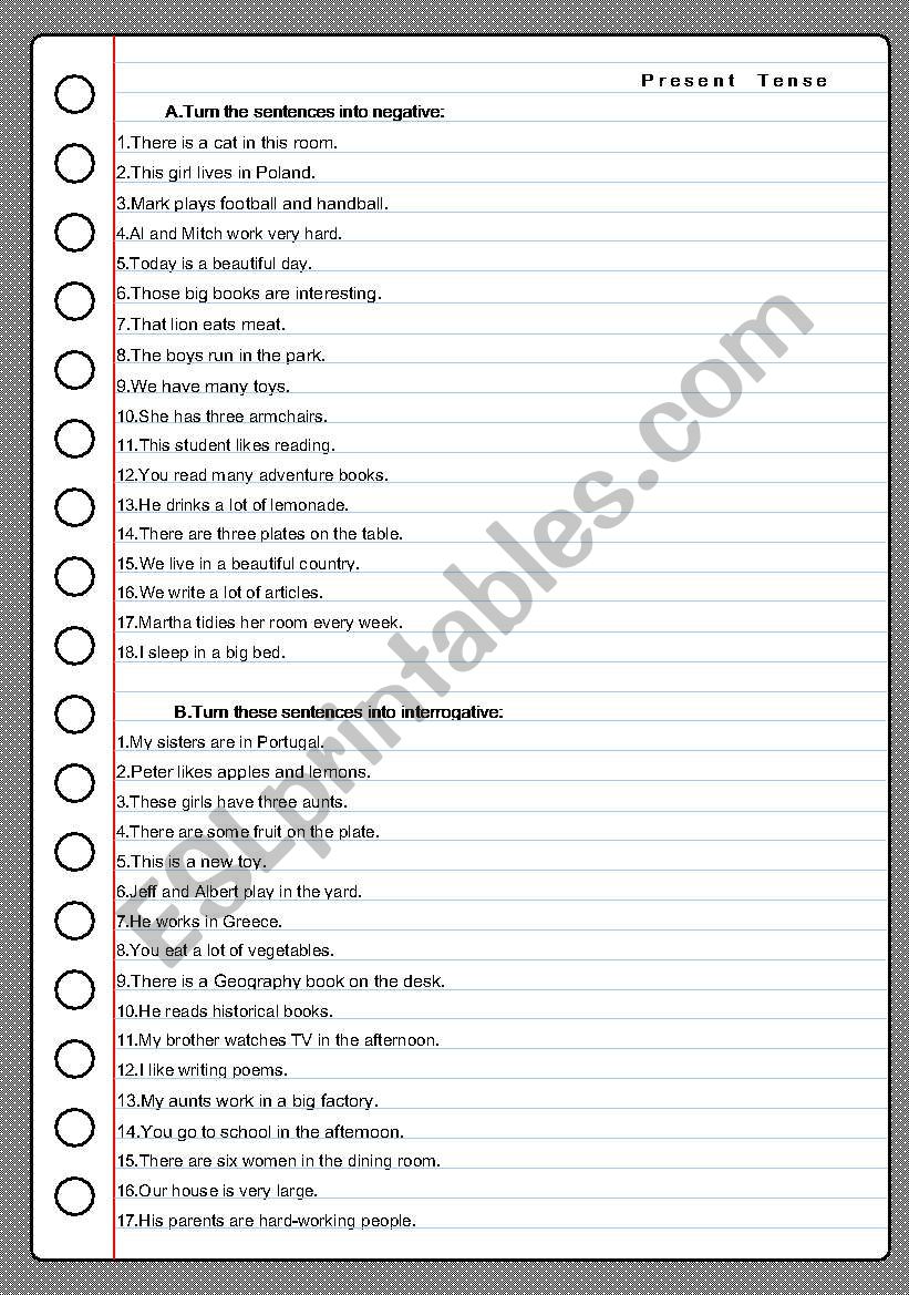 Present Tense  worksheet