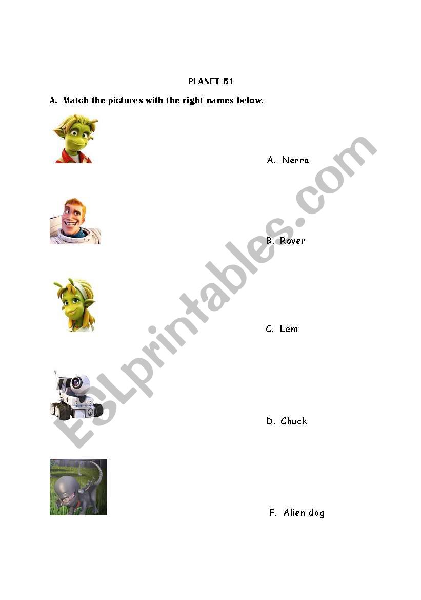 Planet 51 worksheet