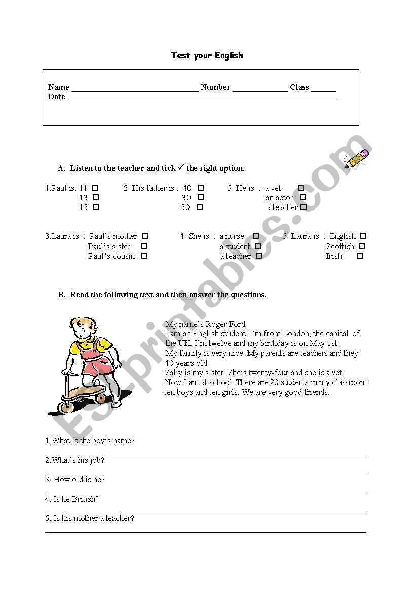 test your english worksheet