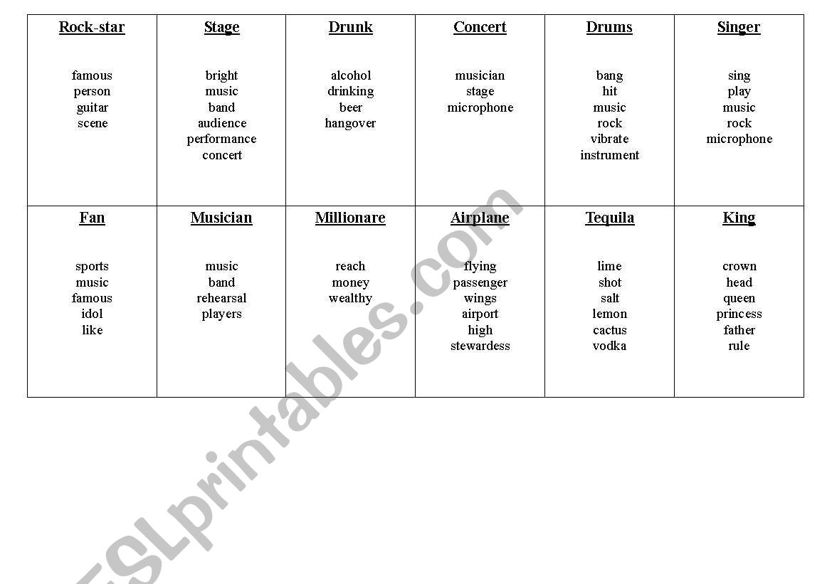 Taboo movies/music worksheet