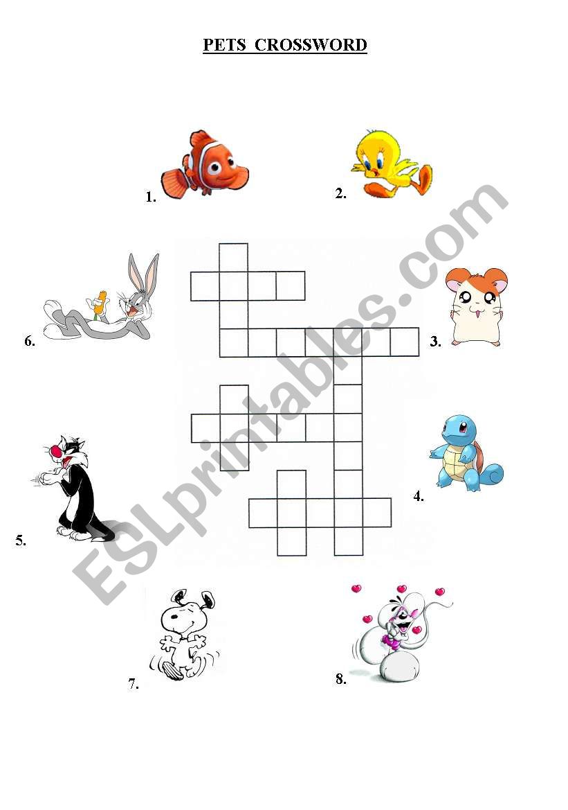 Pets crossword worksheet