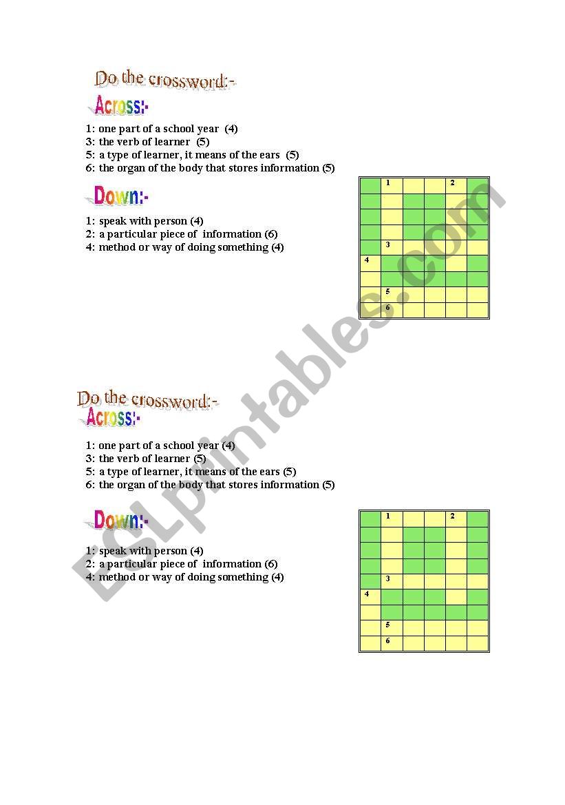 crossed words worksheet