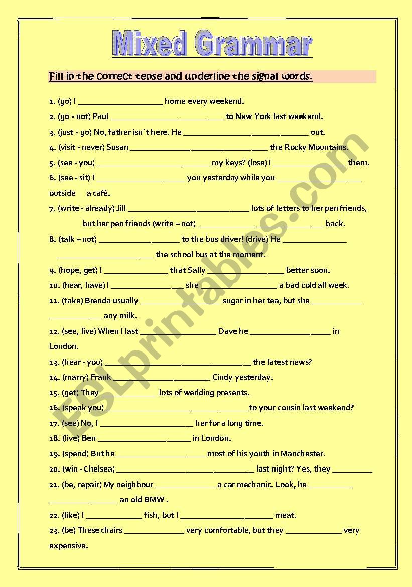 Mixed Grammar worksheet