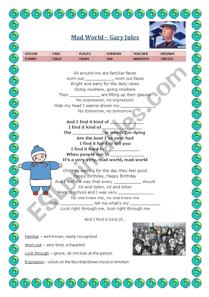 Mad World by Gary Jules worksheet