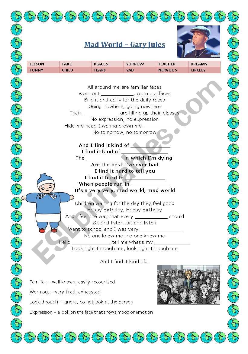 Mad World by Gary Jules worksheet