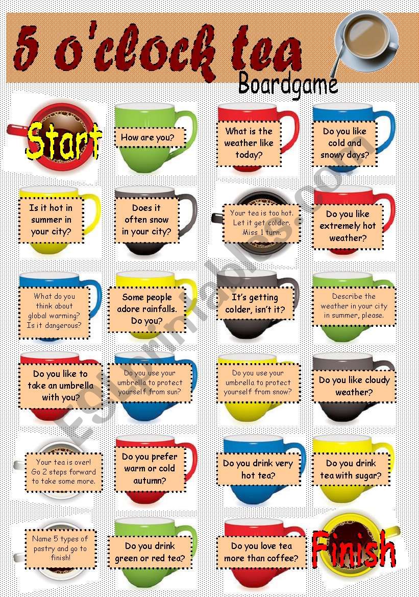 5 oÂ´clock tea boardgame worksheet