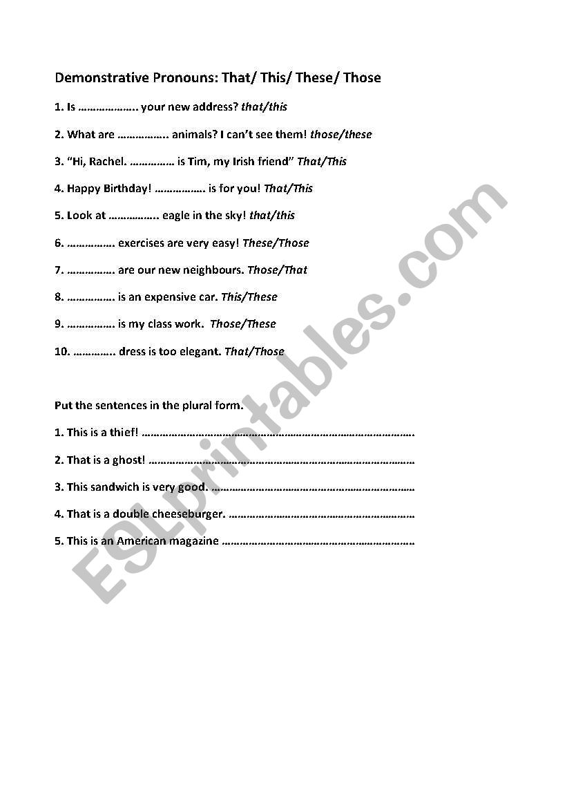 demonstrative pronouns worksheet