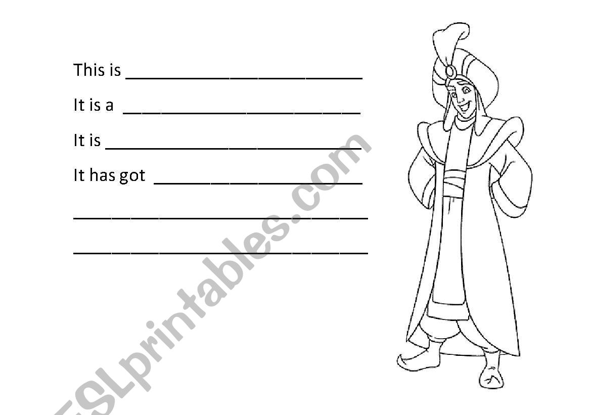 Aladdin description - describe a character / cartoon