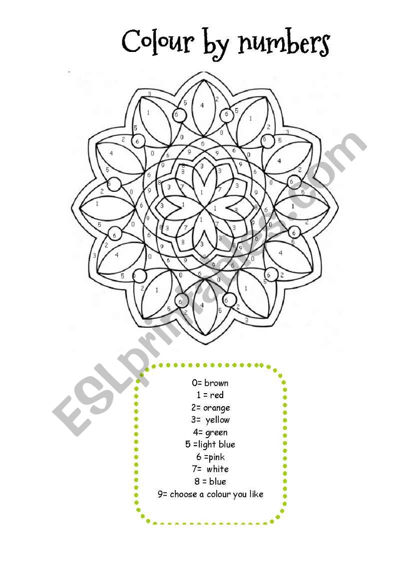 MANDALA COLOUR BY NUMBERS worksheet