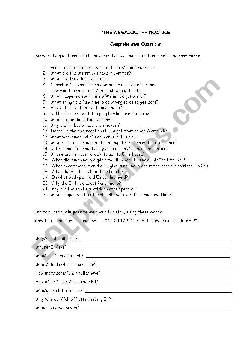 The Wemmicks worksheet