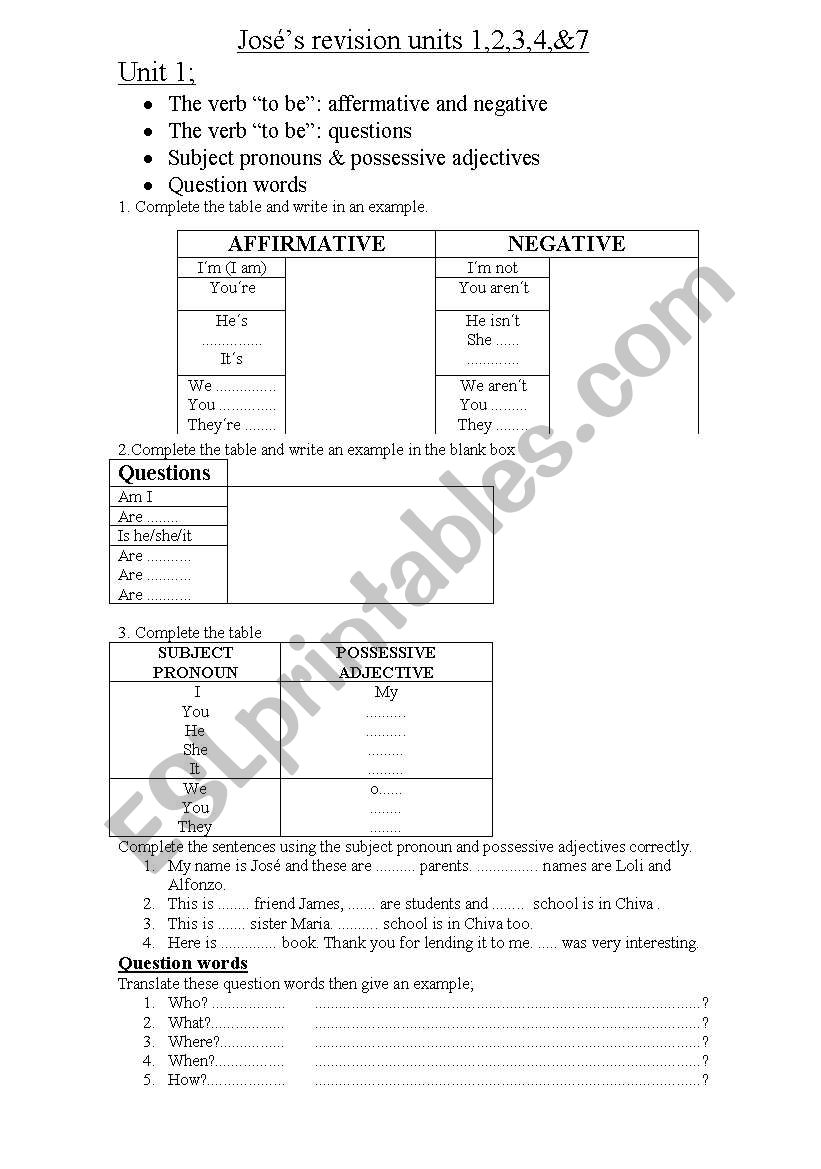 revision worksheet worksheet