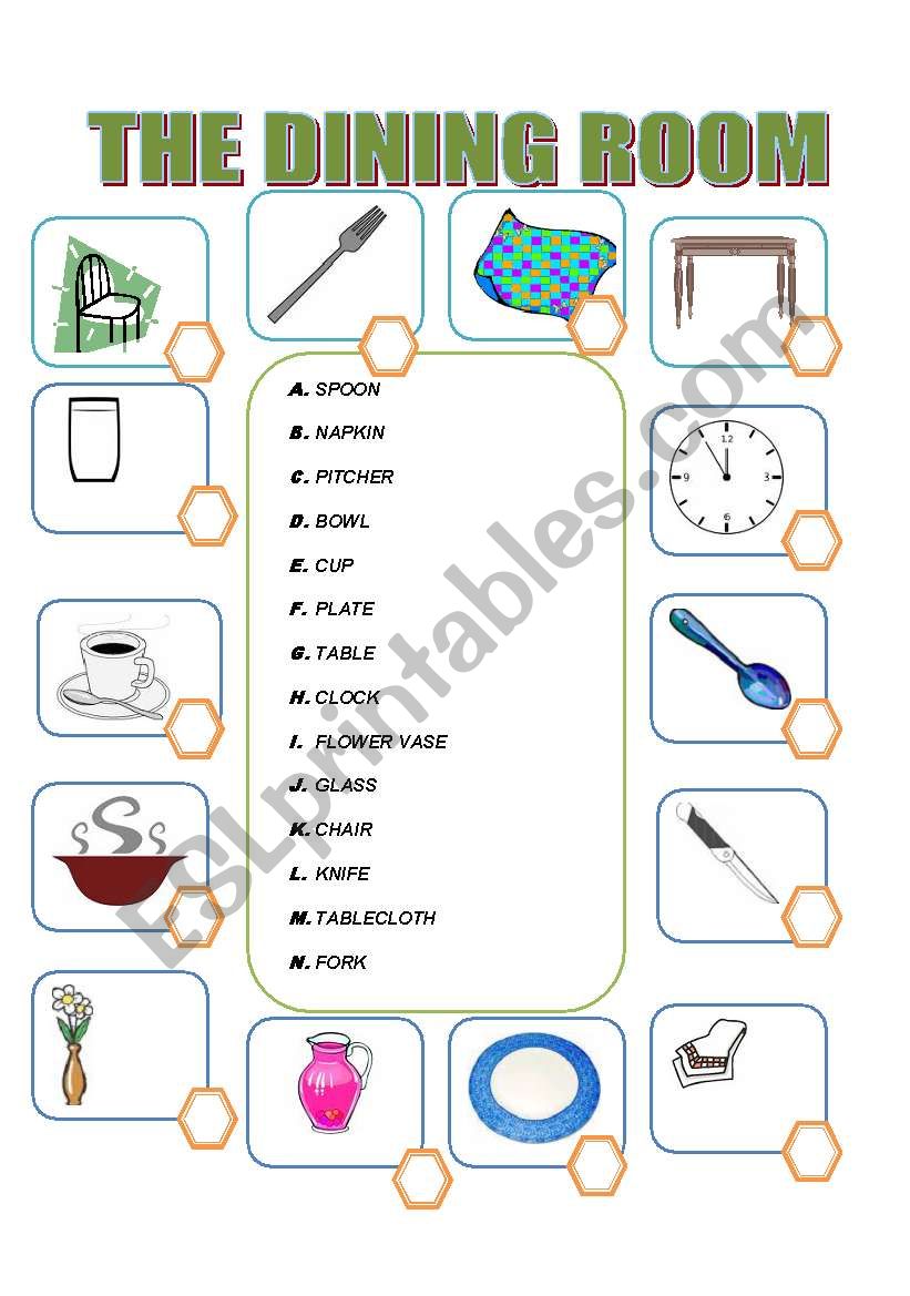 dinning room objects worksheet