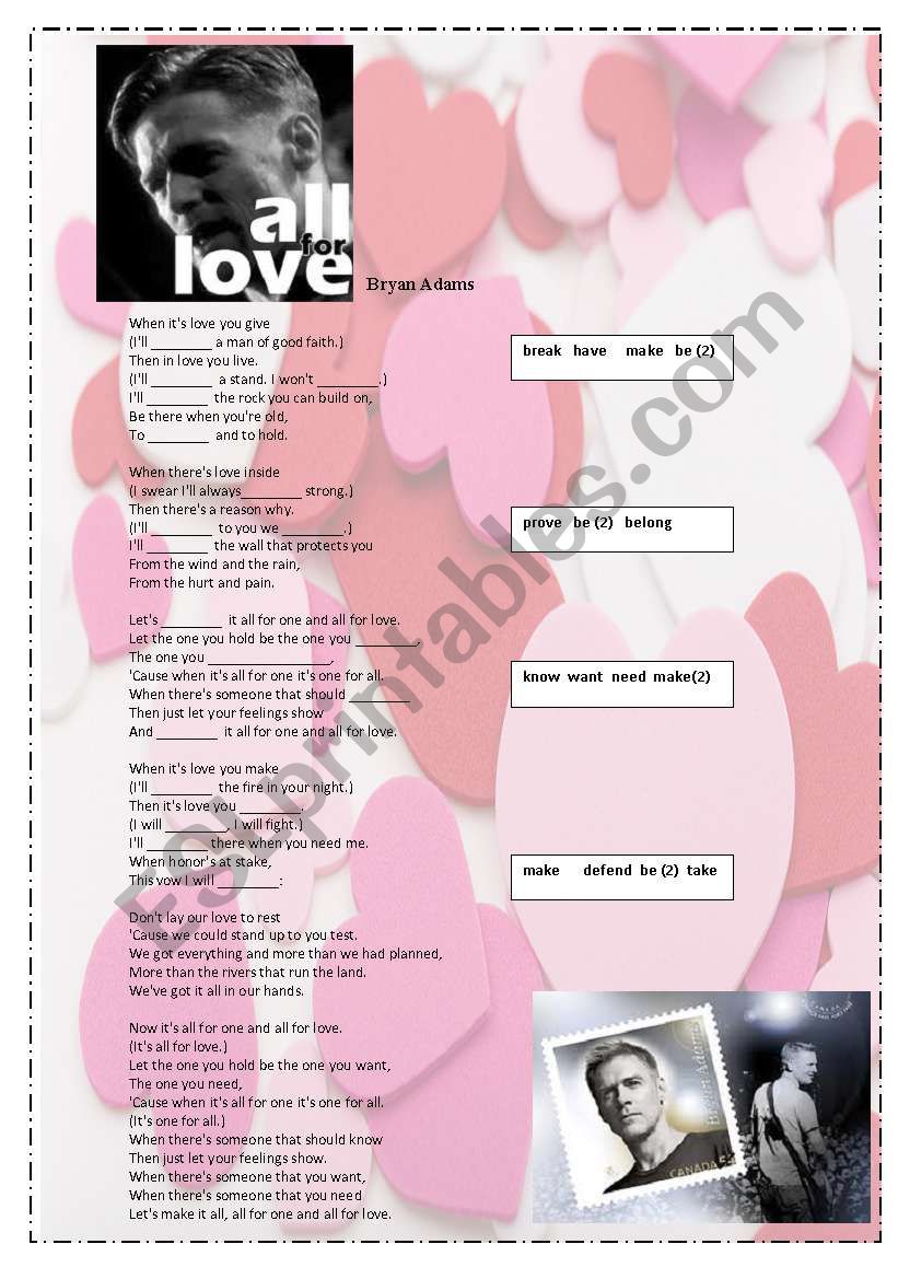 All for Love - Bryan Adams Lyrics with keys
