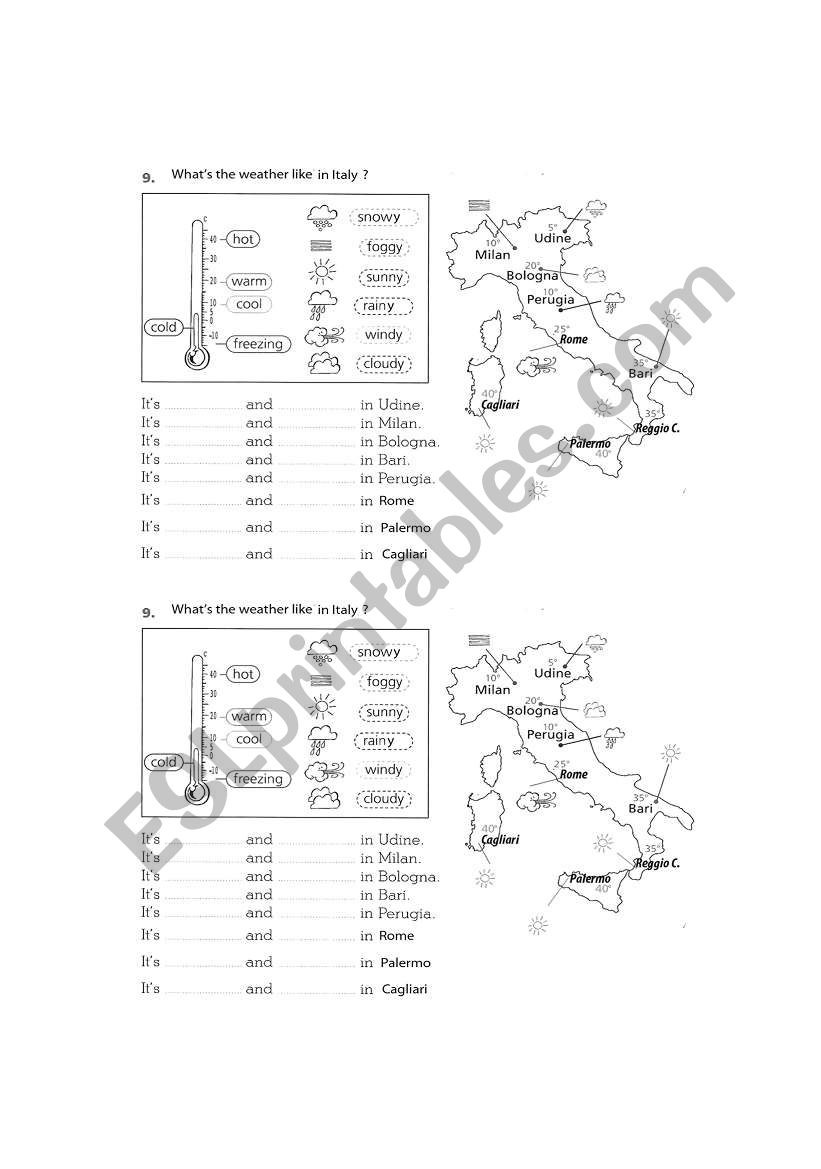 the weather in Italy worksheet