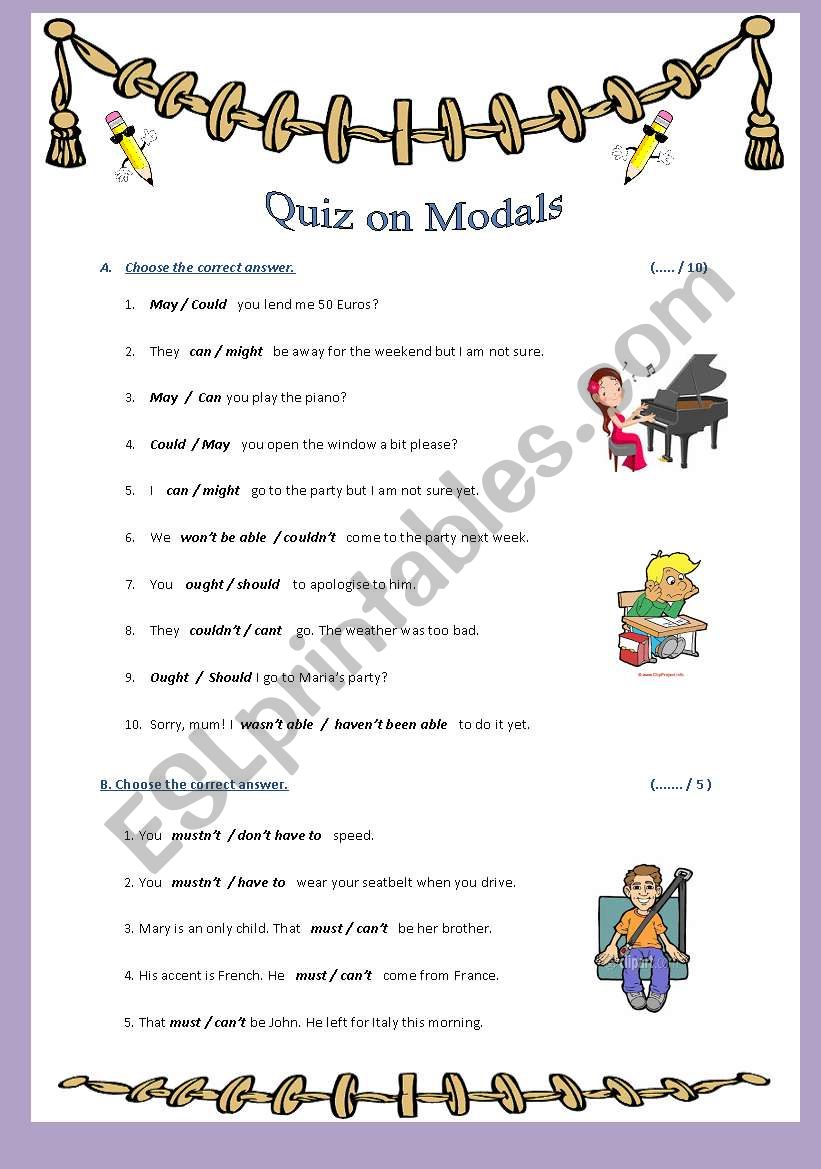 Quiz on Modals worksheet