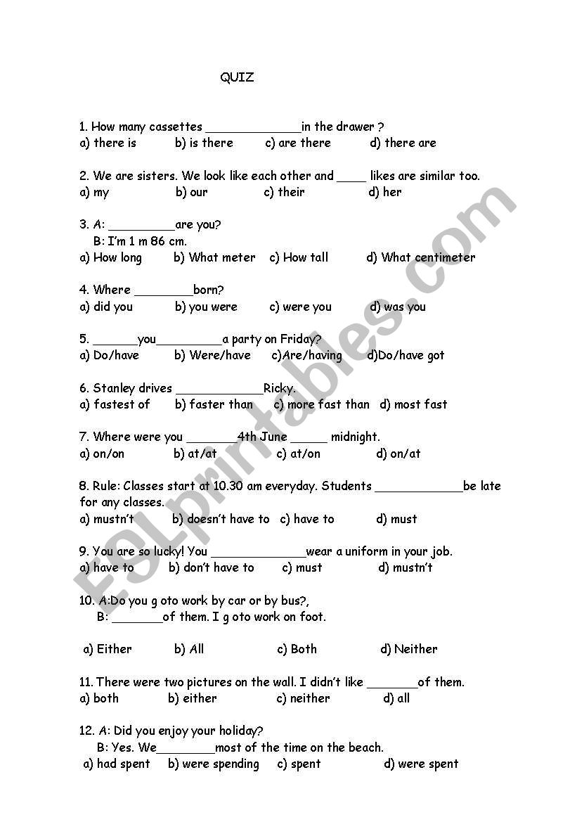test for elementary level worksheet