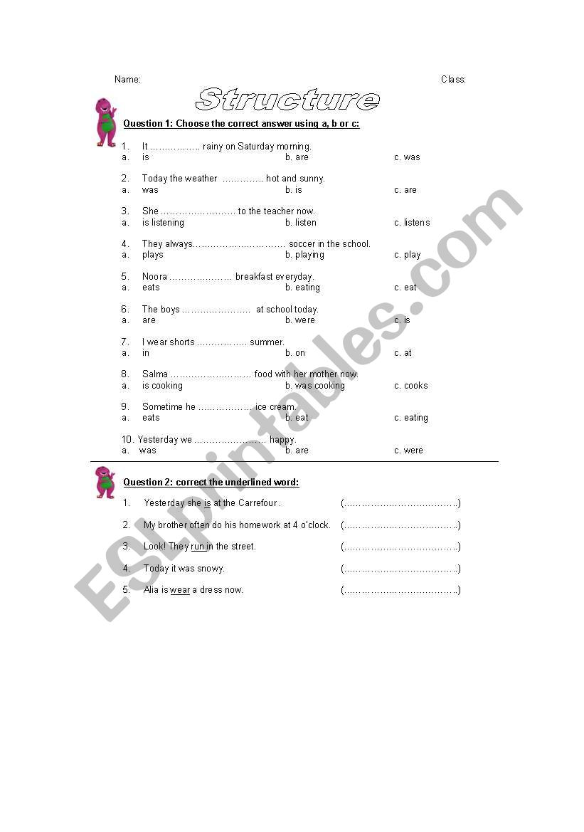 structure worksheet