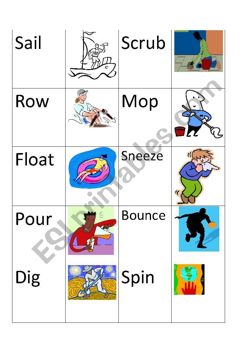 Verb memory cards worksheet