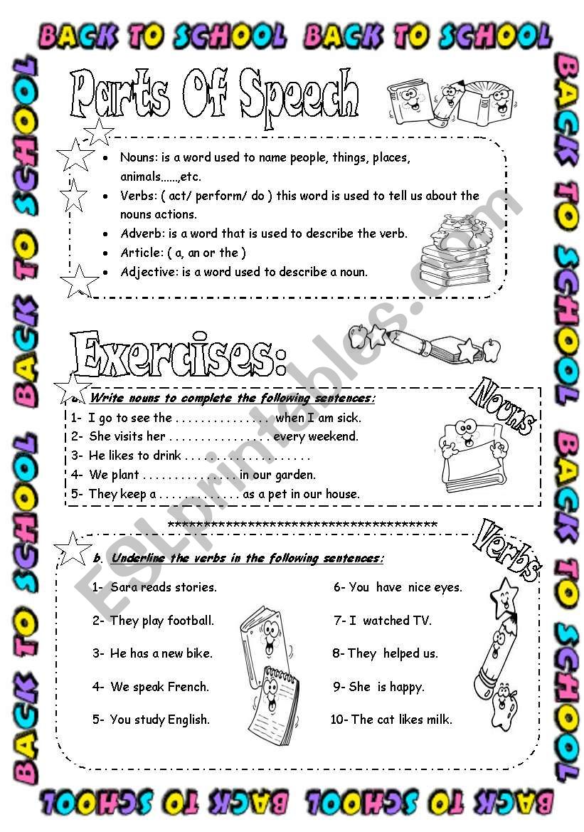 Parts Of Speech ( Part 1 ) worksheet