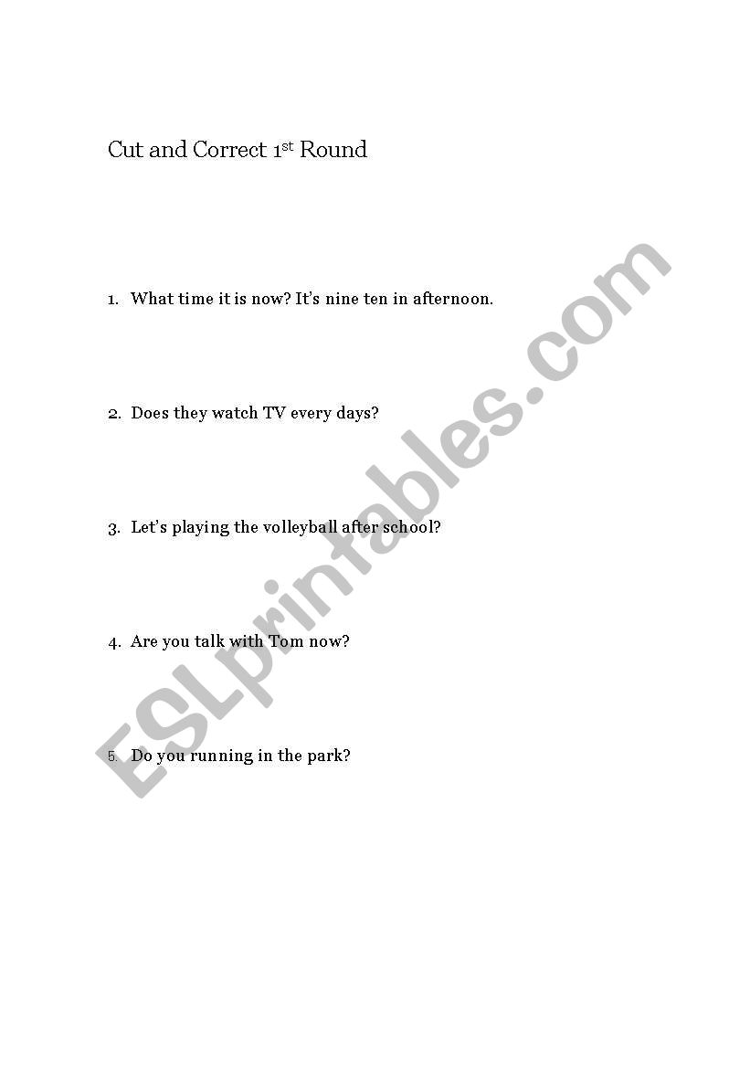 Cut And Correct worksheet