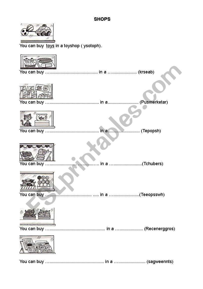 Shops worksheet