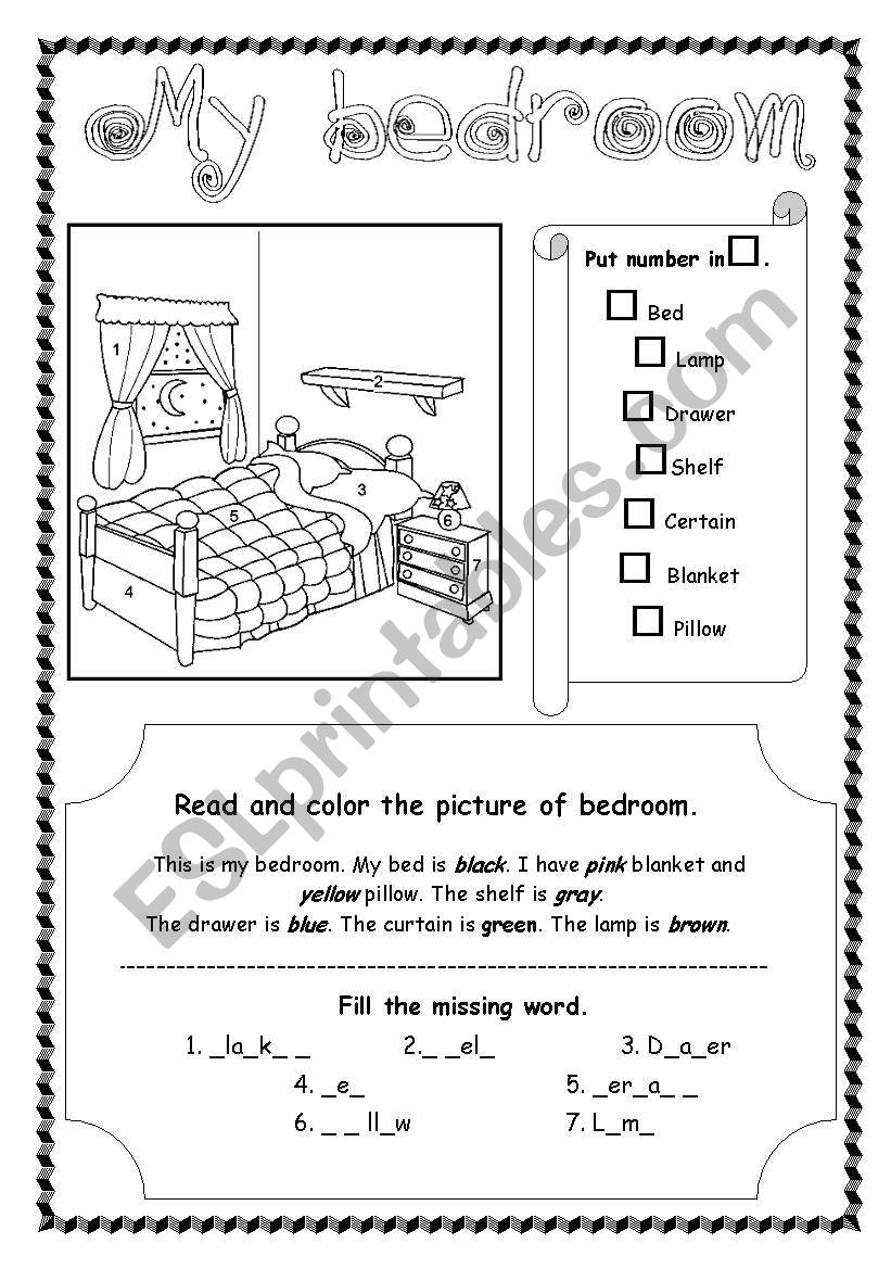 My bedroom worksheet