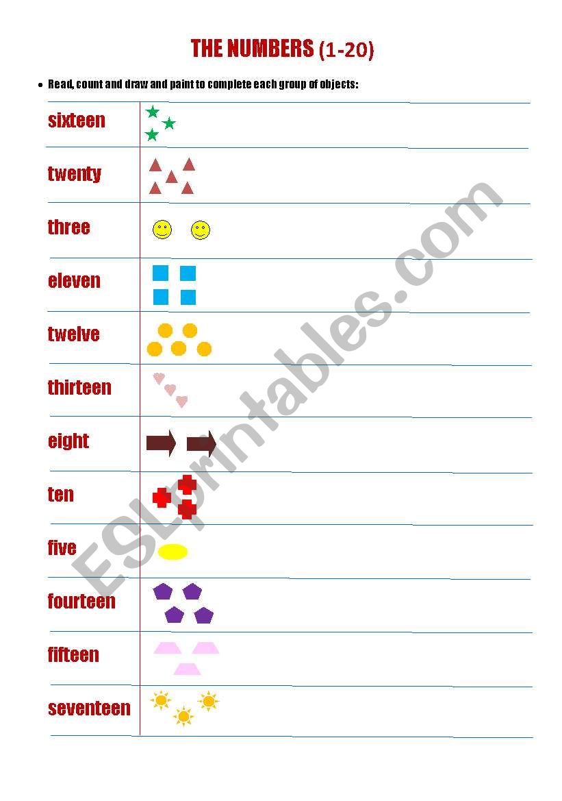 THE NUMBERS (0-20) worksheet