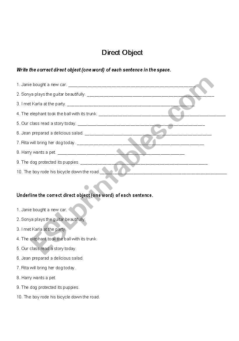 Direct Object worksheet