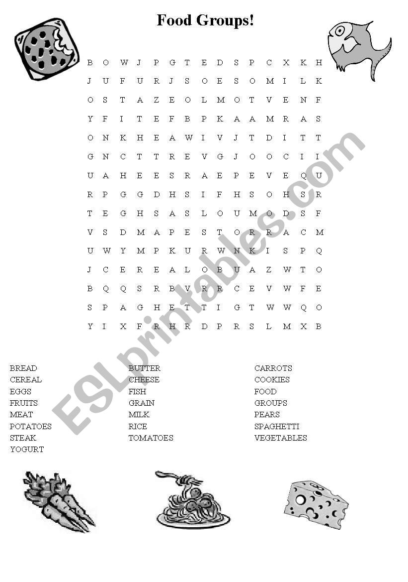 food groups wordsearch worksheet