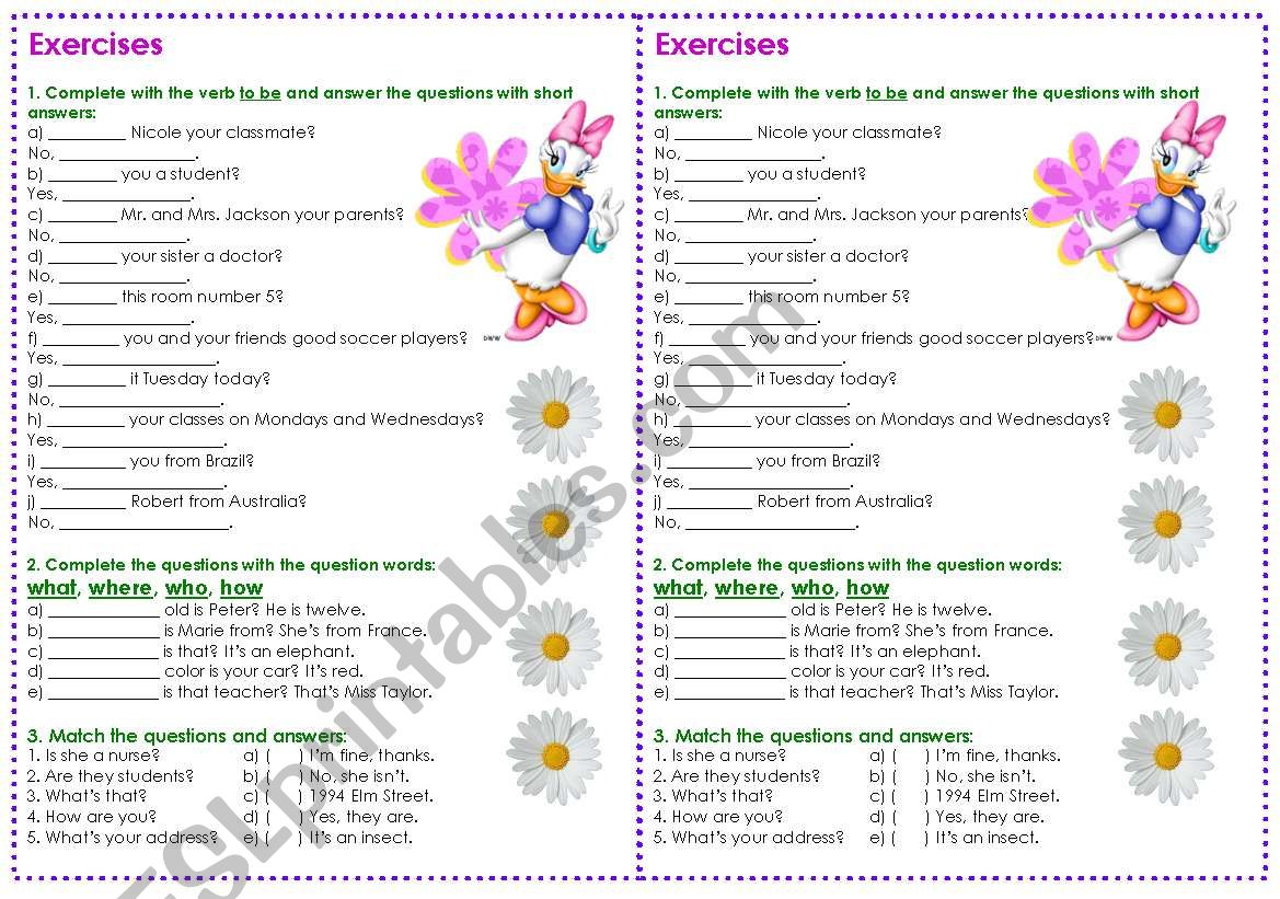 Verb Be / Question Words worksheet