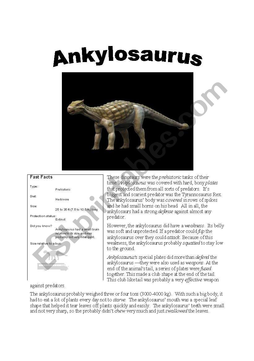 Ankylosaurus worksheet