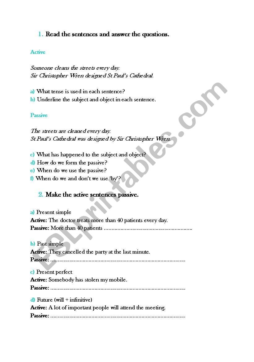 Passive prectice worksheet