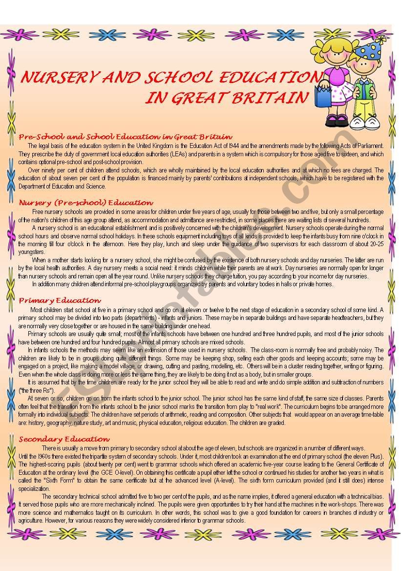 Schools in the UK worksheet